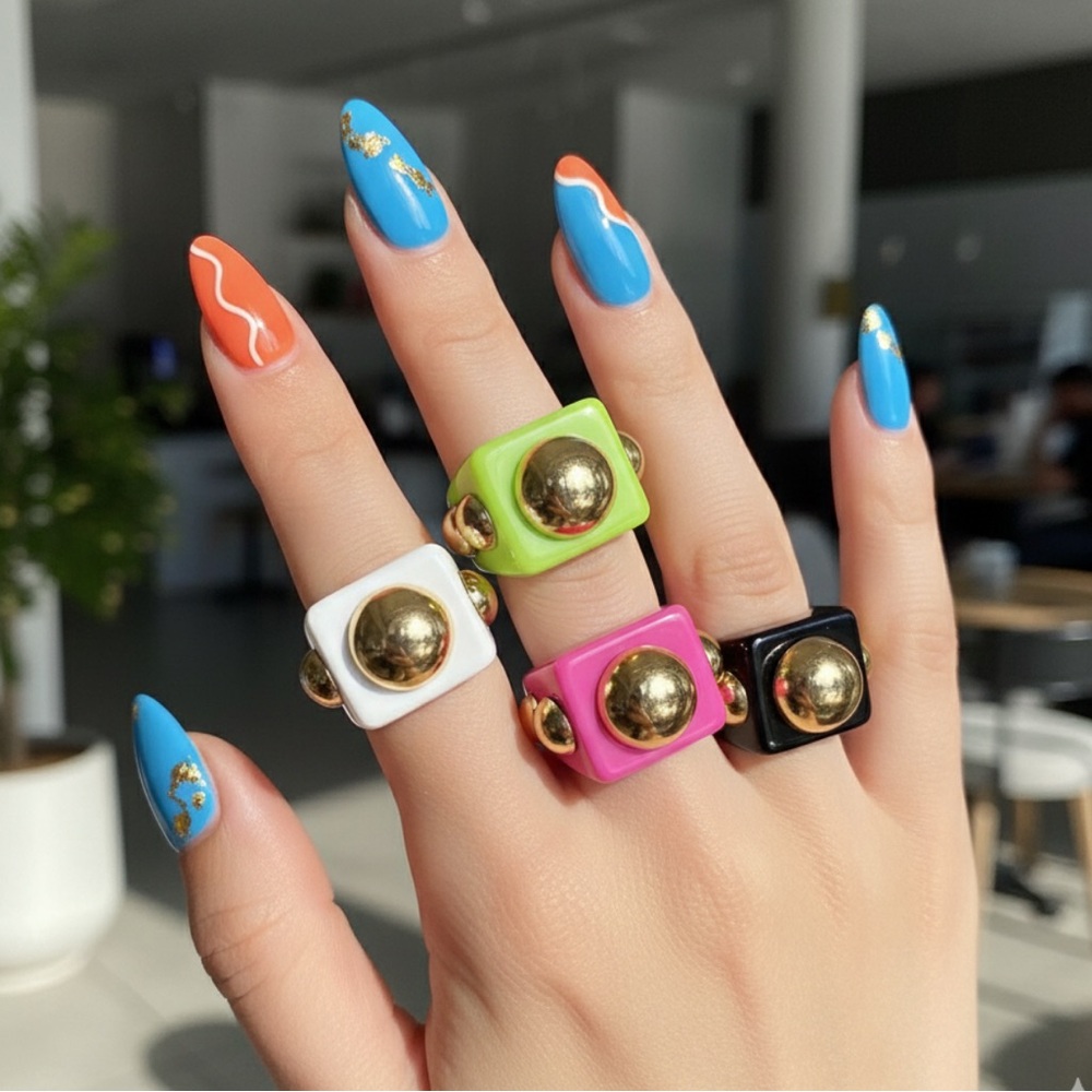 💖 Resin Acrylic Rings Set | 5pcs Colorful Chunky Rings